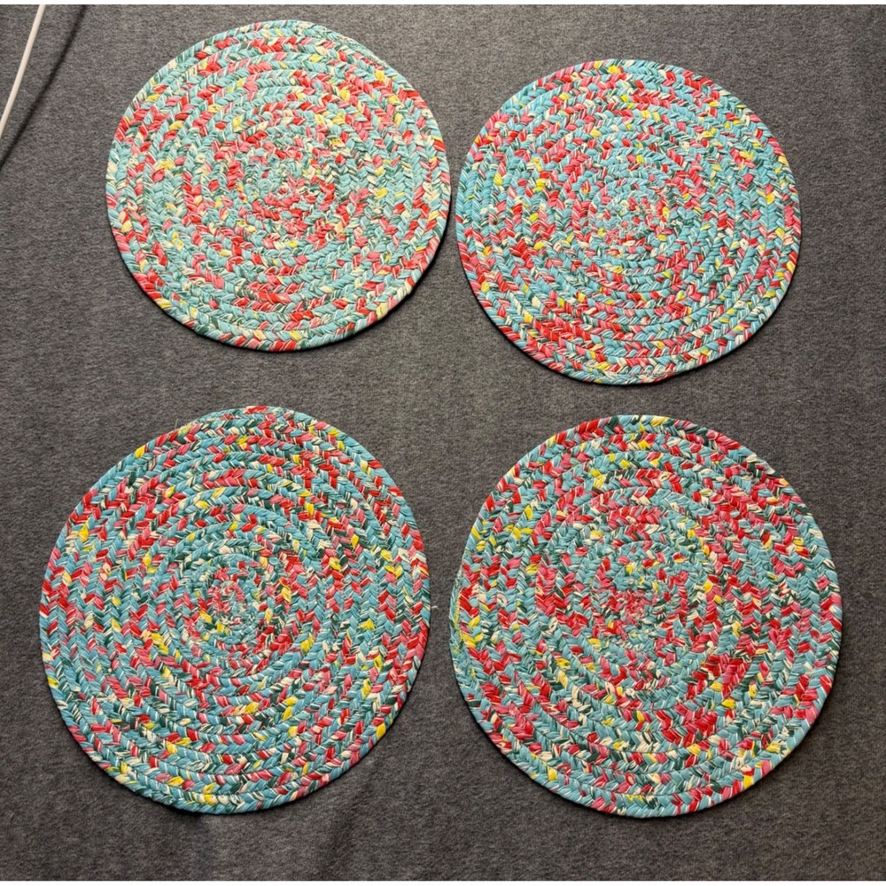 4 The Pioneer Woman VTG Braided Round Placemats Multi-Color Boho Farmhouse Decor